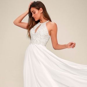 LULU’S PRINCIPESSA WHITE BEADED MAXI DRESS WEDDING